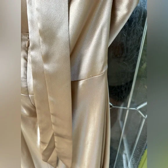 Birdy Grey Monica Shiny Satin Dress Gold Size L Bridesmaid Wedding Formal - Picture 8 of 11